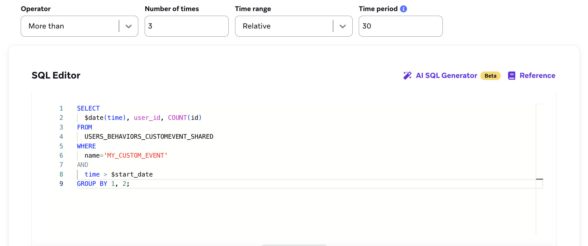 SQL editor showing an example incremental SQL Segment Extension.
